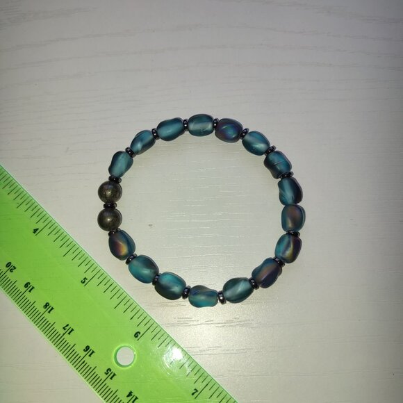 Blue Waters Bracelet Vintage Elastic Double Round Beaded Accent Boho Academia - Picture 2 of 6